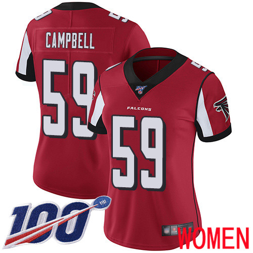 Atlanta Falcons Limited Red Women De Vondre Campbell Home Jersey NFL Football #59 100th Season Vapor Untouchable
